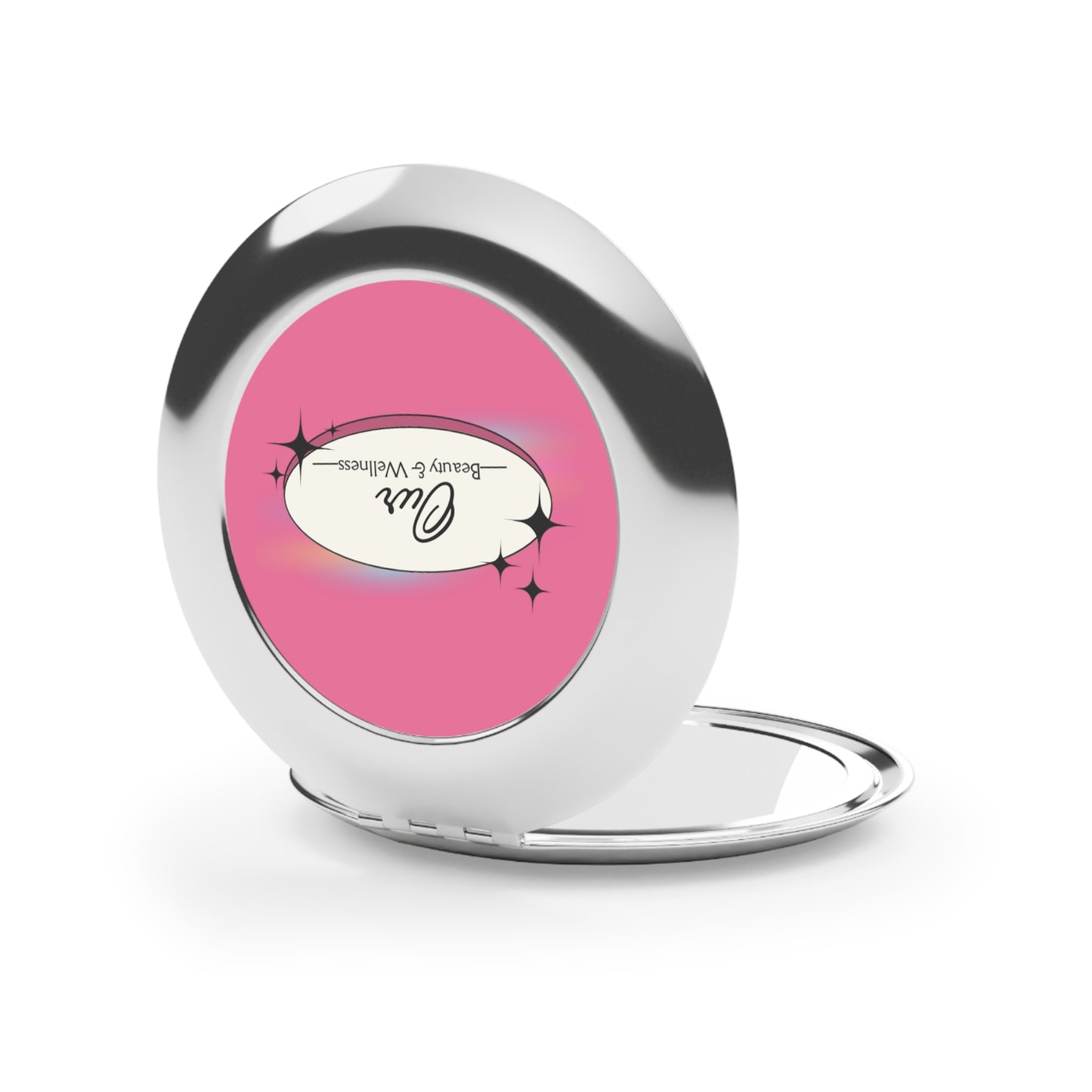 Compact Travel Mirror — Pink Retro ‘Our Beauty & Wellness’ Pocket Mirror