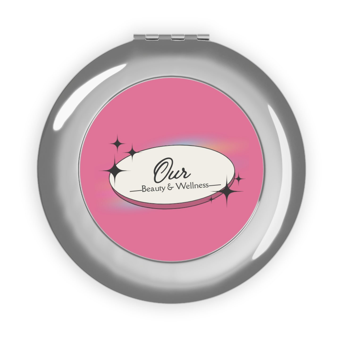 Compact Travel Mirror — Pink Retro ‘Our Beauty & Wellness’ Pocket Mirror